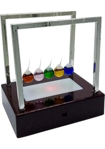 LED Işıklı Newton Beşiği – Renkli Şeffaf Denge Topları, Pilli Masaüstü Dekoratif Aksesuar
