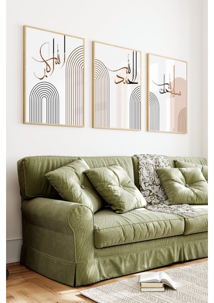 🧡 Modern Hat Sanatıyla Allahu Ekber – Elhamdülillah – Sübhanallah Yazılı 3’lü Tablo Seti 🧡 CRV1076 23 x 32 fiyatları