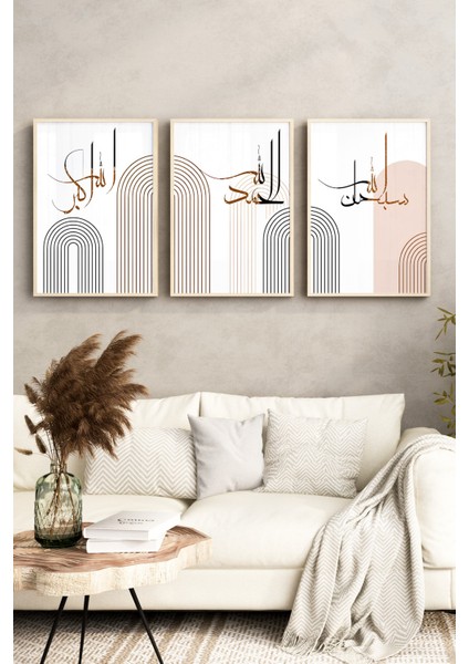 🧡 Modern Hat Sanatıyla Allahu Ekber – Elhamdülillah – Sübhanallah Yazılı 3’lü Tablo Seti 🧡 CRV1076 23 x 32 indirimleri