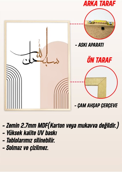 🧡 Modern Hat Sanatıyla Allahu Ekber – Elhamdülillah – Sübhanallah Yazılı 3’lü Tablo Seti 🧡 CRV1076 23 x 32