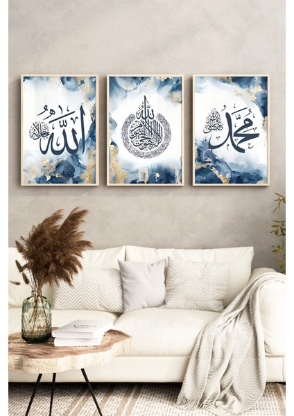 🌙 Allah, Muhammed ve Ayet Temalı 3'lü Çerçeveli Mdf Tablo Seti 🌙 CRV1068 23 x 32 indirimleri