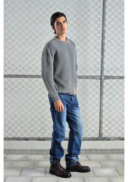 Regular Fıt Fitilli Gri Triko Kazak fiyatları