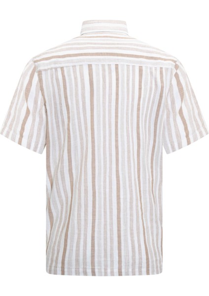 Bej Comfort Fit Düğmeli Yaka 100% Pamuk Kısa Kollu Gömlek fiyatları