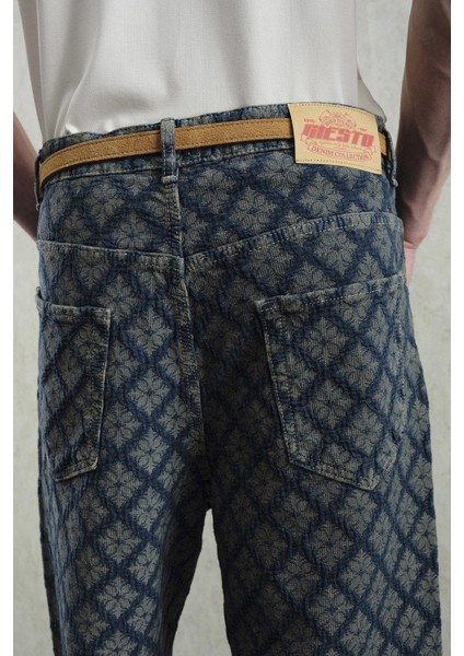 Jakar Desenli Lacivert Jean indirimleri