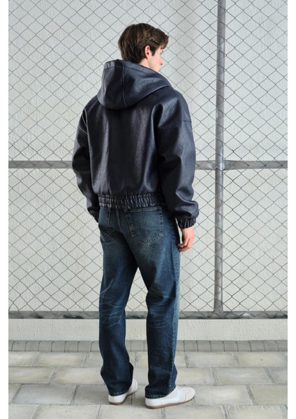 Kapüşonlu Lacivert Deri Ceket fiyatları