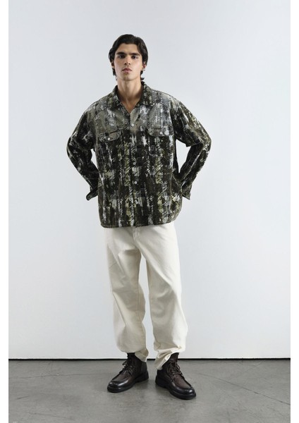 Dokulu Ekose Haki Gömlek