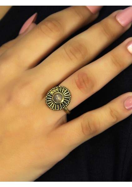 Doğal Taş Pembe Kuvars Yuvarlak Doğal Taşlı Antik Model Kadın Ayarlanabillir Yüzük EUY70PK fiyatları