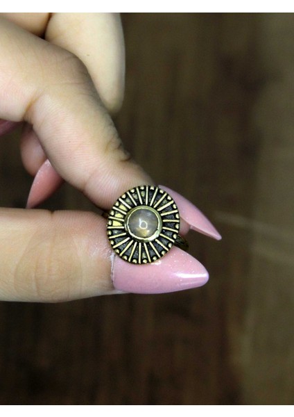 Doğal Taş Pembe Kuvars Yuvarlak Doğal Taşlı Antik Model Kadın Ayarlanabillir Yüzük EUY70PK modelleri