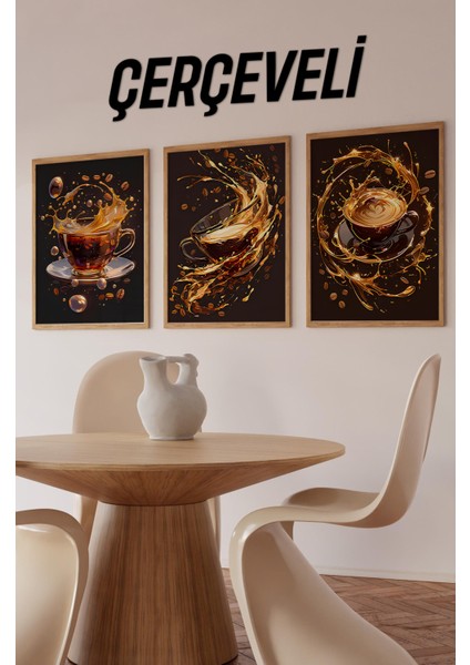 ☕ Kahve Enerjisiyle Canlanan 3'lü Mdf Tablo Seti – Ahşap Çerçeveli |23X32 – 32X42 – 42X62 CRV1010 23 x 32 fiyatları