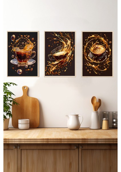 ☕ Kahve Enerjisiyle Canlanan 3'lü Mdf Tablo Seti – Ahşap Çerçeveli |23X32 – 32X42 – 42X62 CRV1010 23 x 32 fırsatları