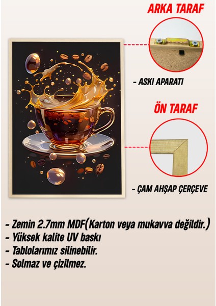☕ Kahve Enerjisiyle Canlanan 3'lü Mdf Tablo Seti – Ahşap Çerçeveli |23X32 – 32X42 – 42X62 CRV1010 23 x 32