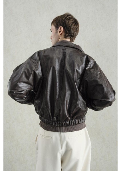 Kabartma Logolu Parçalı Kahverengi Deri Ceket fiyatları