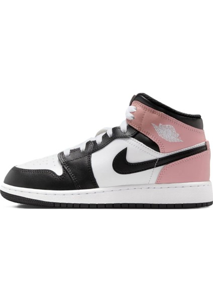 Air Jordan 1 Mıd Leather Unisex Sneaker Hakiki Deri Bilekli Günlük Spor Ayakkabı Siyah-Beyaz