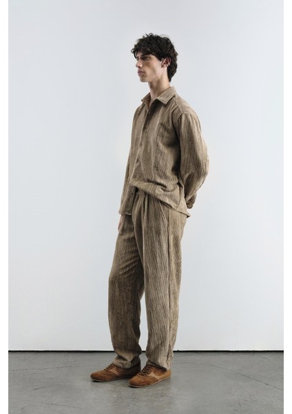 Oversıze Efektli Kadife Kahverengi Gömlek fiyatları