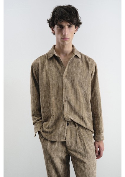 Oversıze Efektli Kadife Kahverengi Gömlek fırsatları