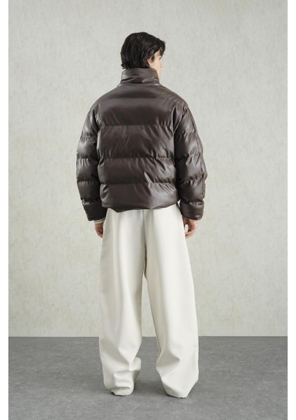 Şişme Deri Kahverengi Mont modelleri