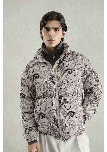 Desenli Kadife Şişme Bej Mont fırsatları