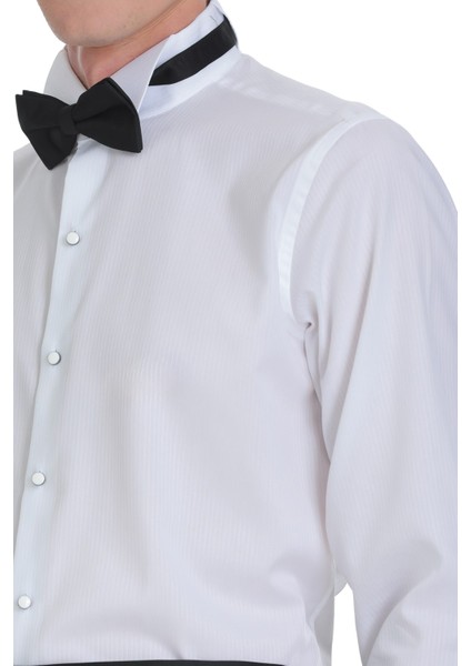 Beyaz Comfort Fit Ata Yaka 100% Pamuk Uzun Kollu Damatlık Gömlek indirimleri