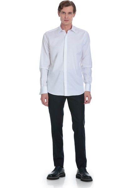 Beyaz Comfort Fit Ata Yaka Pamuklu Damatlık Gömlek fiyatları