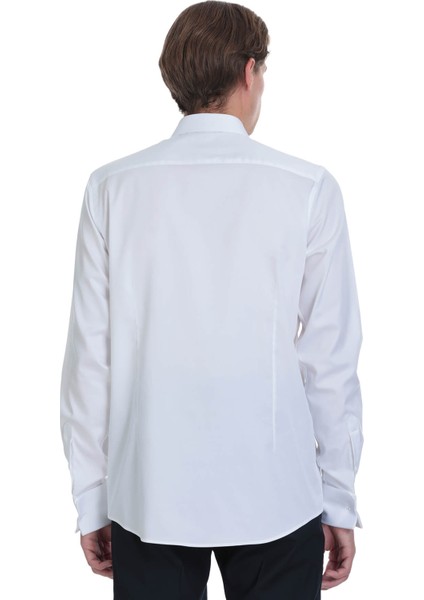 Beyaz Comfort Fit Ata Yaka Pamuklu Damatlık Gömlek