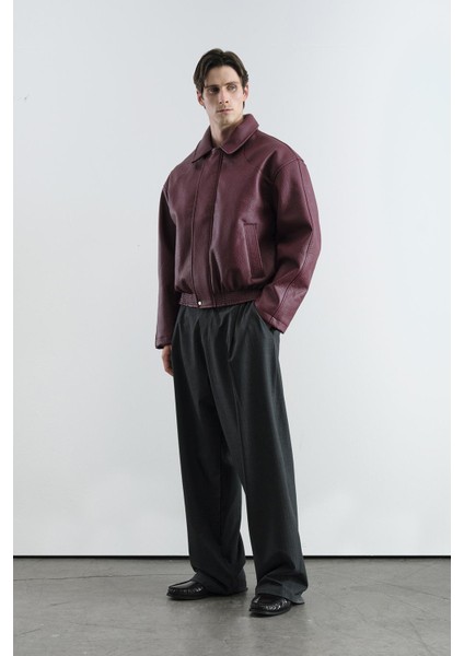 Dokulu Bordo Deri Ceket fiyatları