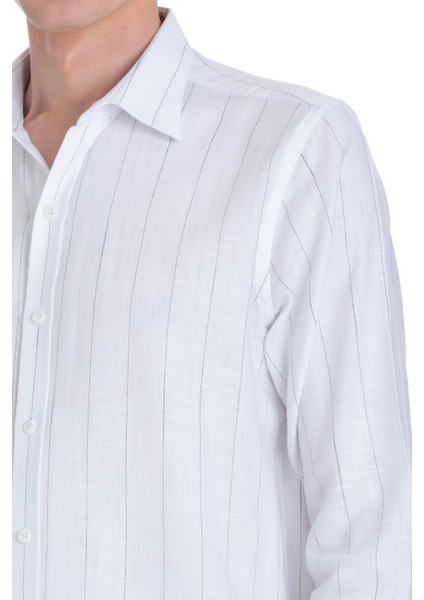 Siyah Comfort Fit Çizgili Slim Yaka 100% Pamuk Uzun Kollu Spor Gömlek fırsatları