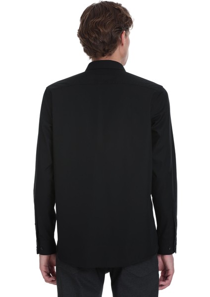 Siyah Klasik Fit Slim Yaka Pamuklu Uzun Kollu Gömlek indirimleri