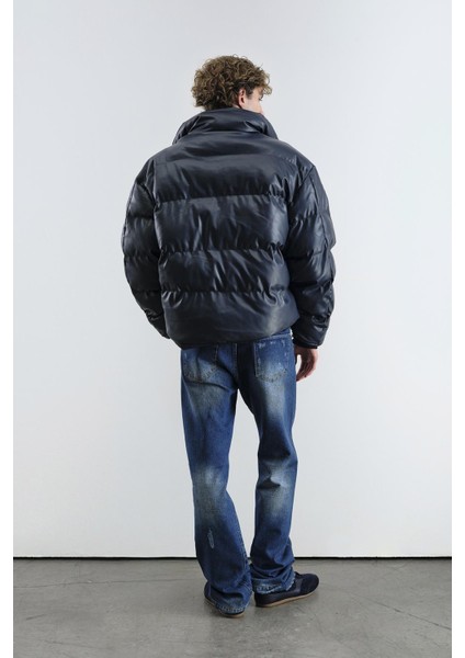 Şişme Deri Lacivert Mont modelleri