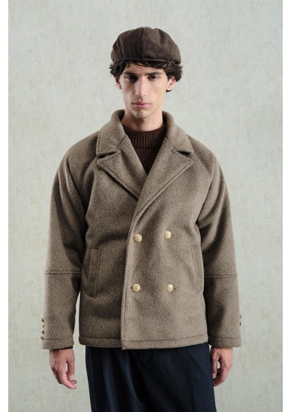 Gold Düğmeli Kısa Kahverengi Kaşe Kaban fiyatları