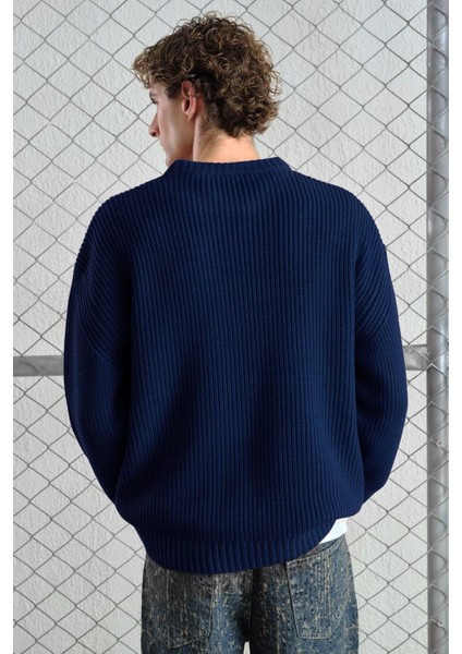 Regular Fıt Fitilli Lacivert Triko Kazak modelleri