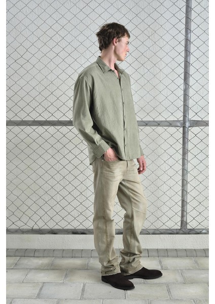 Çizgili Efektli Modal Haki Gömlek fiyatları