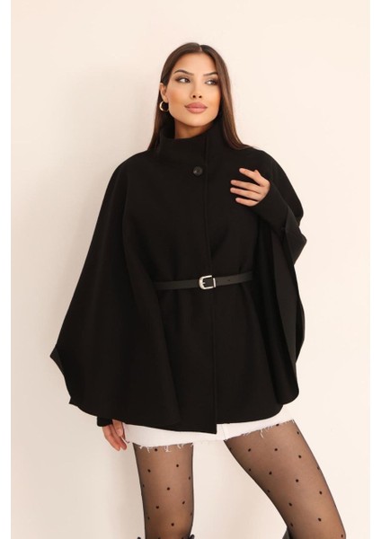 Kemerli Dokulu Kaşe Kumaş Panço modelleri