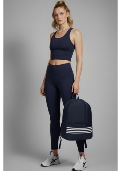 Unisex Şeritli 3 Fermuarlı Çok Kullanışlı Sırt Çantası