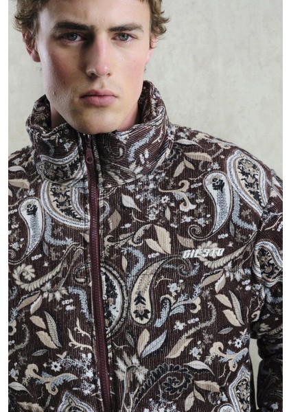 Desenli Kadife Şişme Bordo Mont