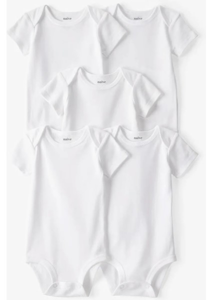 %100 Organik Pamuk 5li Beyaz Kısa Kollu Bebek Body