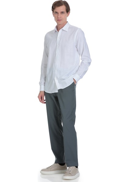 Gri Comfort Fit Çizgili Slim Yaka 100% Pamuk Uzun Kollu Spor Gömlek fırsatları