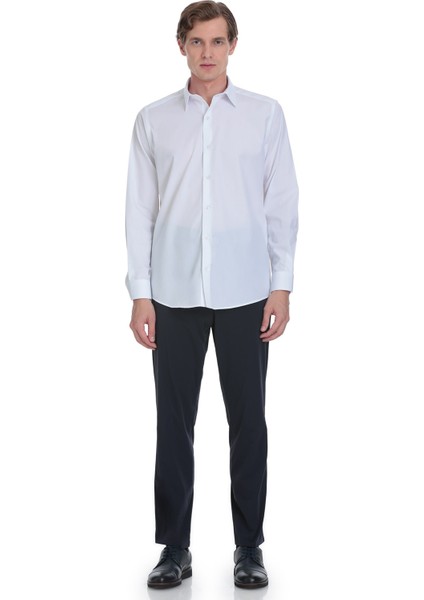 Beyaz Klasik Fit Slim Yaka Pamuklu Uzun Kollu Gömlek fiyatları