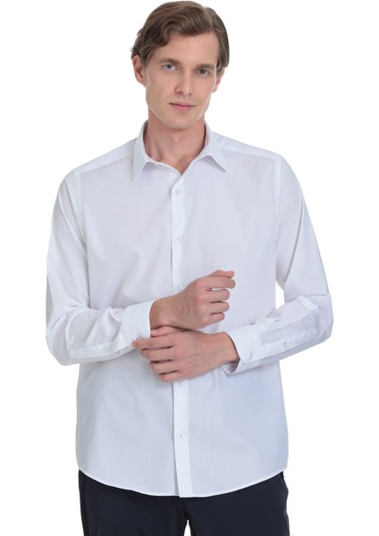 Beyaz Klasik Fit Slim Yaka Pamuklu Uzun Kollu Gömlek modelleri