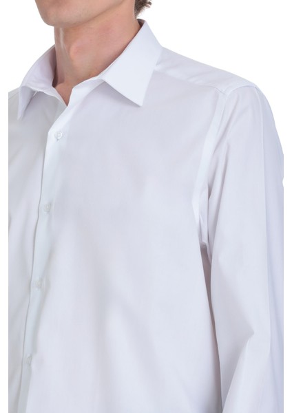 Beyaz Klasik Fit Slim Yaka Pamuklu Uzun Kollu Gömlek indirimleri