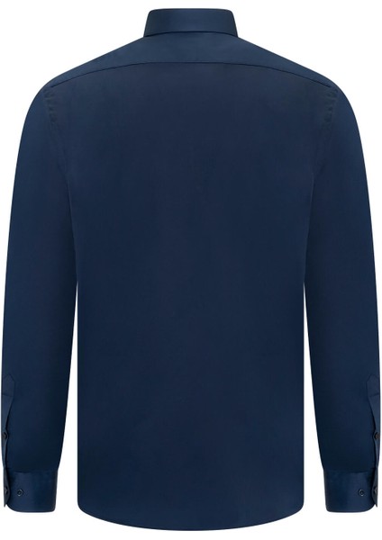 Lacivert Klasik Fit Slim Yaka Pamuklu Uzun Kollu Saten Gömlek fiyatları