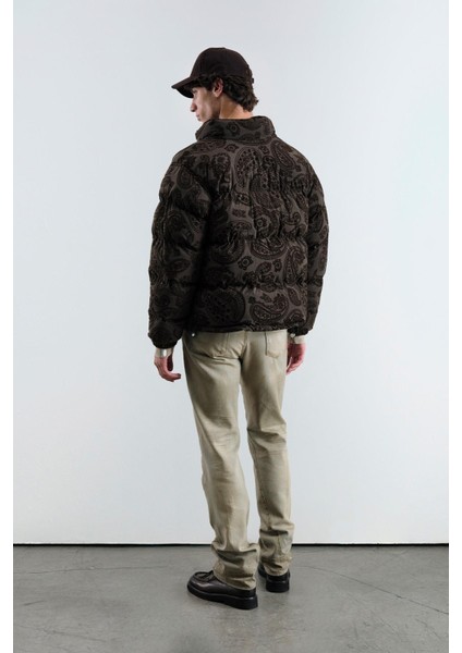 Flok Desenli Şişme Kahverengi Mont modelleri