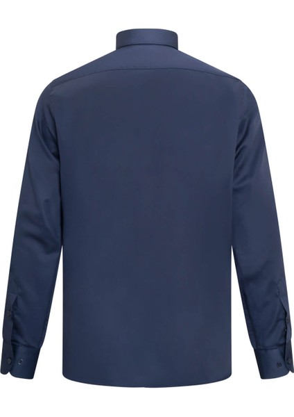 Lacivert Klasik Fit Slim Yaka 100% Pamuk Uzun Kollu Saten Gömlek fiyatları