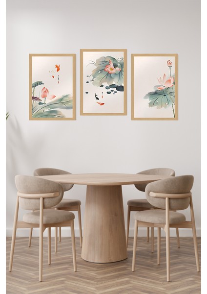 🖼️ Lotus ve Japon Balığı Temalı 3'lü Uv Baskı Tablo Seti (Çerçevesiz) CRVS1042 13 x 17 fiyatları