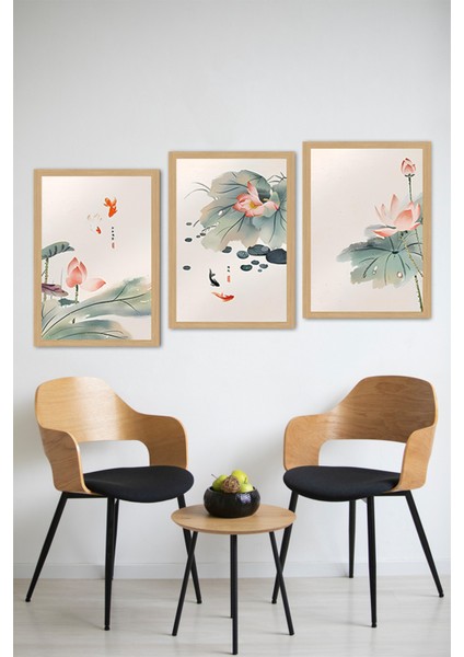 🖼️ Lotus ve Japon Balığı Temalı 3'lü Uv Baskı Tablo Seti (Çerçevesiz) CRVS1042 13 x 17 modelleri