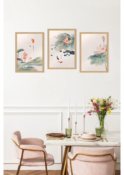 🖼️ Lotus ve Japon Balığı Temalı 3'lü Uv Baskı Tablo Seti (Çerçevesiz) CRVS1042 13 x 17 fırsatları