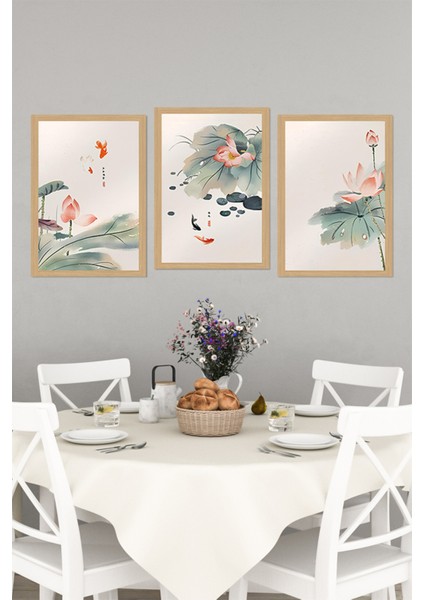 🖼️ Lotus ve Japon Balığı Temalı 3'lü Uv Baskı Tablo Seti (Çerçevesiz) CRVS1042 13 x 17 indirimleri