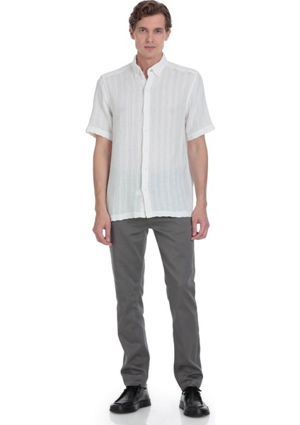 Beyaz Comfort Fit Düğmeli Yaka Kısa Kollu Pamuk Gömlek fiyatları