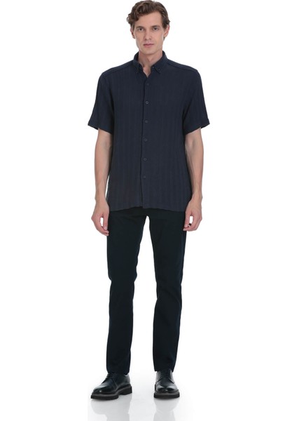 Lacivert Comfort Fit Düğmeli Yaka Kısa Kollu Pamuk Gömlek fiyatları