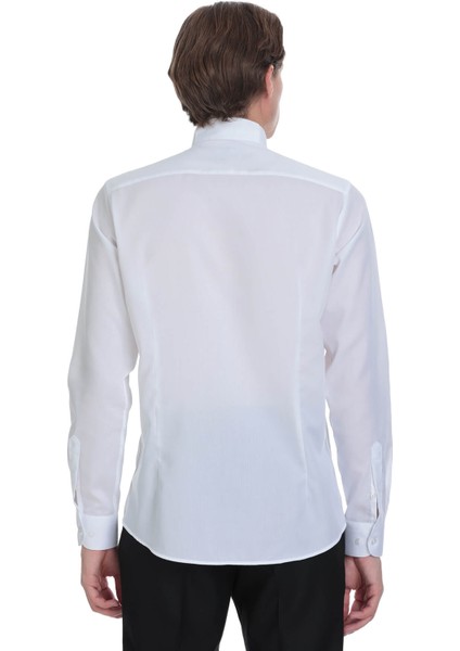 Beyaz Comfort Fit Ata Yaka 100% Pamuk Uzun Kollu Damatlık Gömlek
