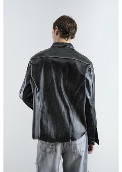 Eskitme Efektli Deri Antrasit Gömlek fiyatları